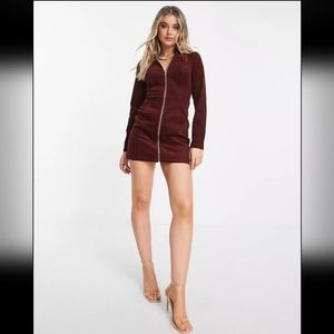 ASOS Design cord zip through mini dress in rust NWOT